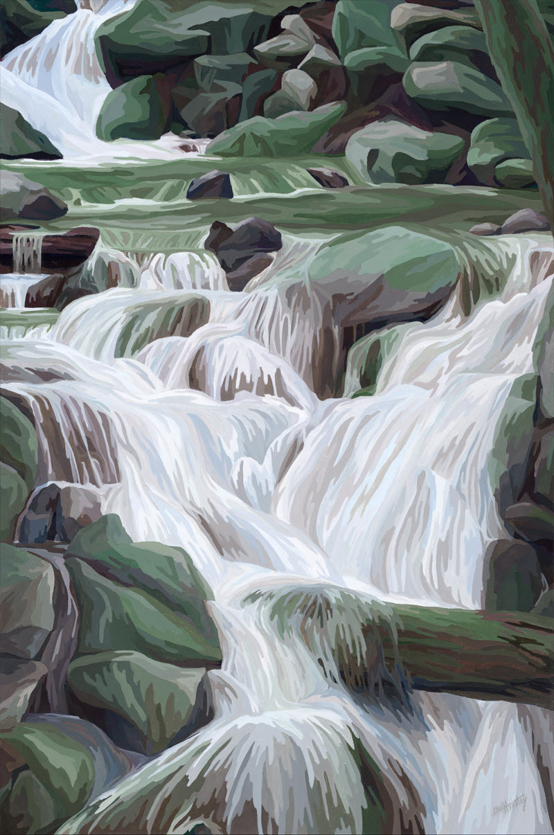 Green Mountain Cascade, an acrylic painting by Michael W Hensley